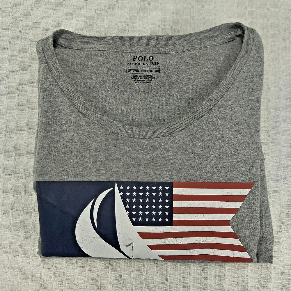 Polo Ralph Lauren Mens XXL Gray Offshore‎ Sailing Team Graphic T-Shirt USA Flag
